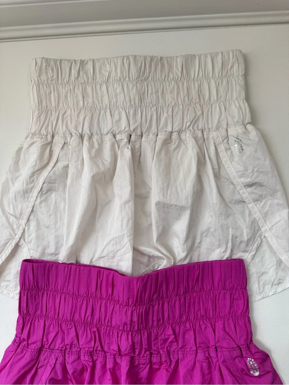 Free People Movement High Rise Smocked Running Shorts | White & Pink | Size S